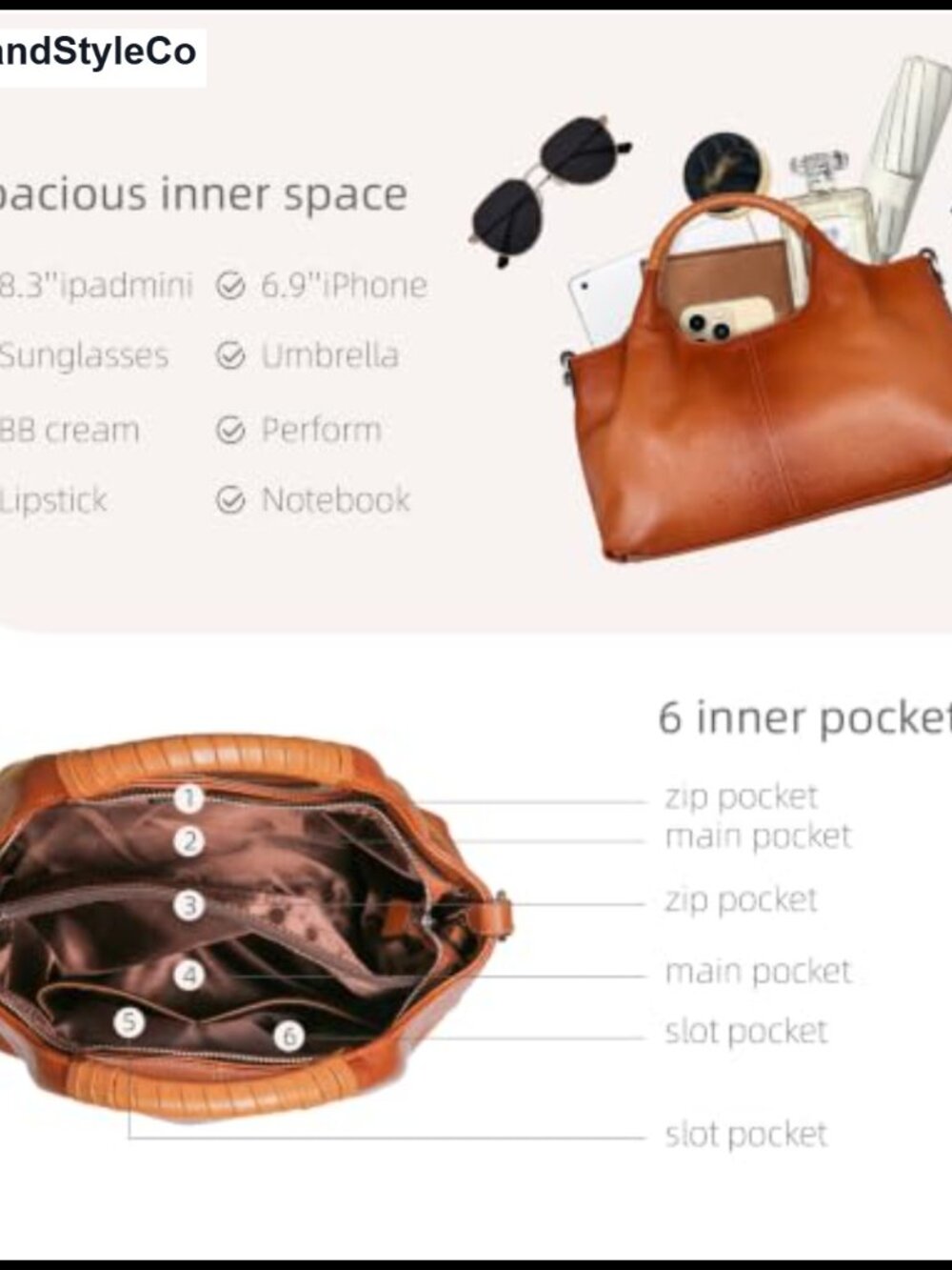 Genuine Leather Satchel Crossbody Shoulder Bag Hobo Tote Purse - Picture 5 of 6